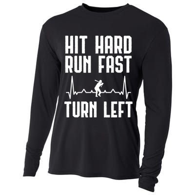 Hit Hard Run Fast Turn Left Baseball Player Technique Cute Gift Cooling Performance Long Sleeve Crew