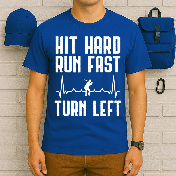 Hit Hard Run Fast Turn Left Baseball Player Technique Cute Gift T-Shirt