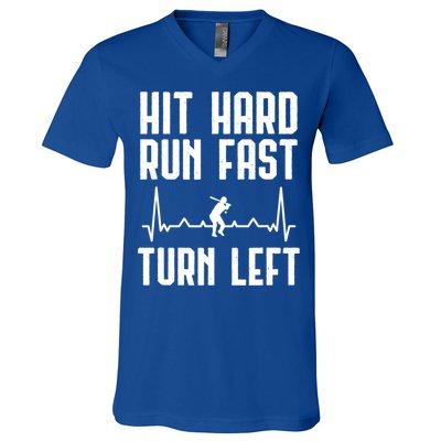 Hit Hard Run Fast Turn Left Baseball Player Technique Cute Gift V-Neck T-Shirt