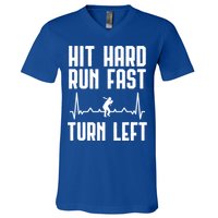 Hit Hard Run Fast Turn Left Baseball Player Technique Cute Gift V-Neck T-Shirt