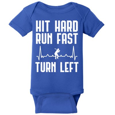 Hit Hard Run Fast Turn Left Baseball Player Technique Cute Gift Baby Bodysuit