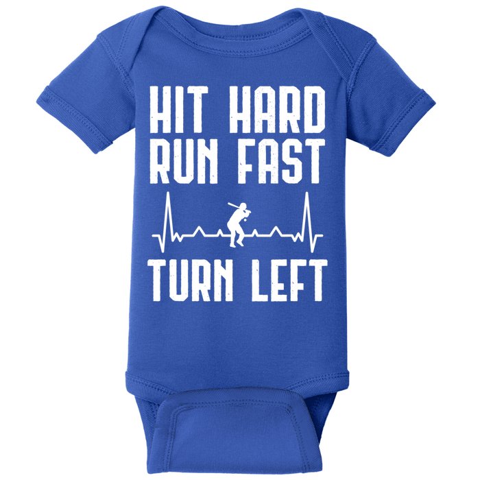 Hit Hard Run Fast Turn Left Baseball Player Technique Cute Gift Baby Bodysuit