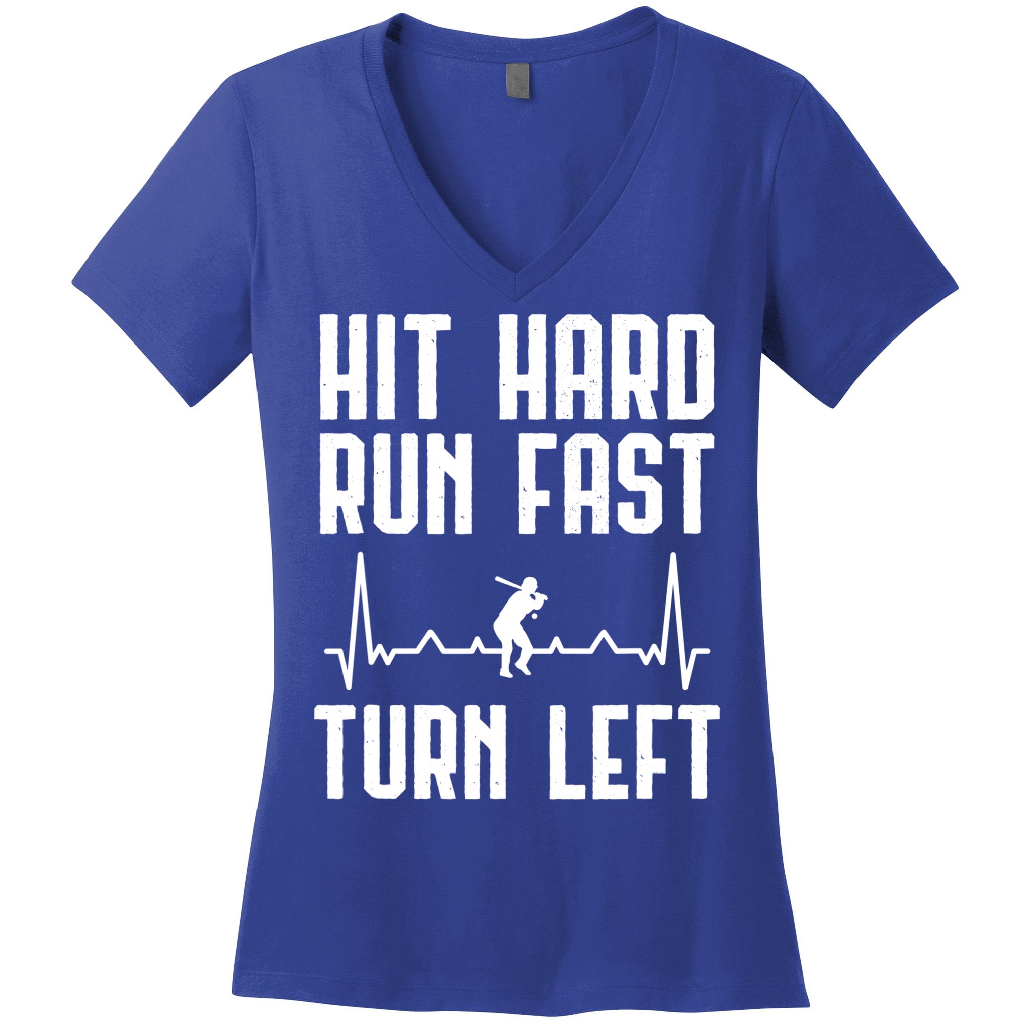 Hit Hard Run Fast Turn Left Baseball Player Technique Cute Gift Women's V-Neck T-Shirt