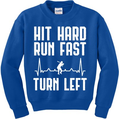 Hit Hard Run Fast Turn Left Baseball Player Technique Cute Gift Kids Sweatshirt
