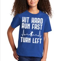 Hit Hard Run Fast Turn Left Baseball Player Technique Cute Gift Kids T-Shirt