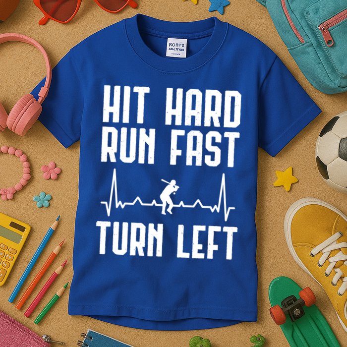 Hit Hard Run Fast Turn Left Baseball Player Technique Cute Gift Kids T-Shirt