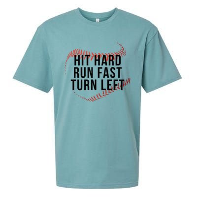 Hit Hard Run Fast Turn Left Baseball Seams Funny Gift Sueded Cloud Jersey T-Shirt