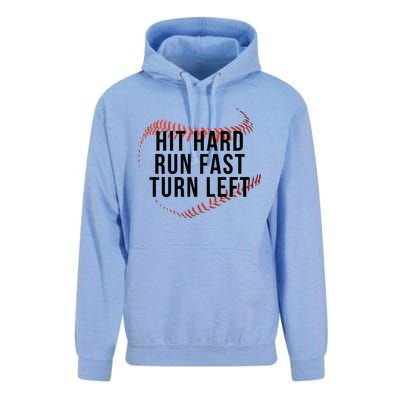 Hit Hard Run Fast Turn Left Baseball Seams Funny Gift Unisex Surf Hoodie