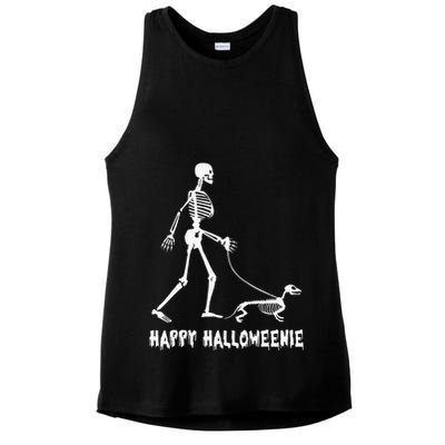 Happy Halloweenie Skeleton Walking Dachshund Dog Halloween Ladies PosiCharge Tri-Blend Wicking Tank