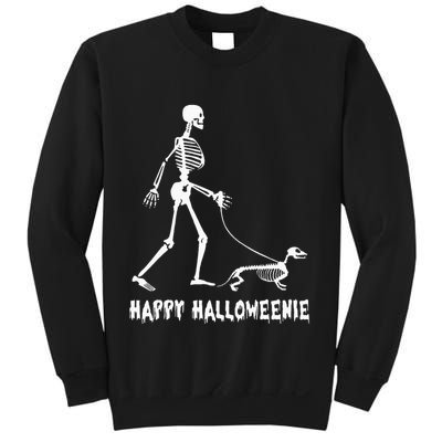 Happy Halloweenie Skeleton Walking Dachshund Dog Halloween Sweatshirt