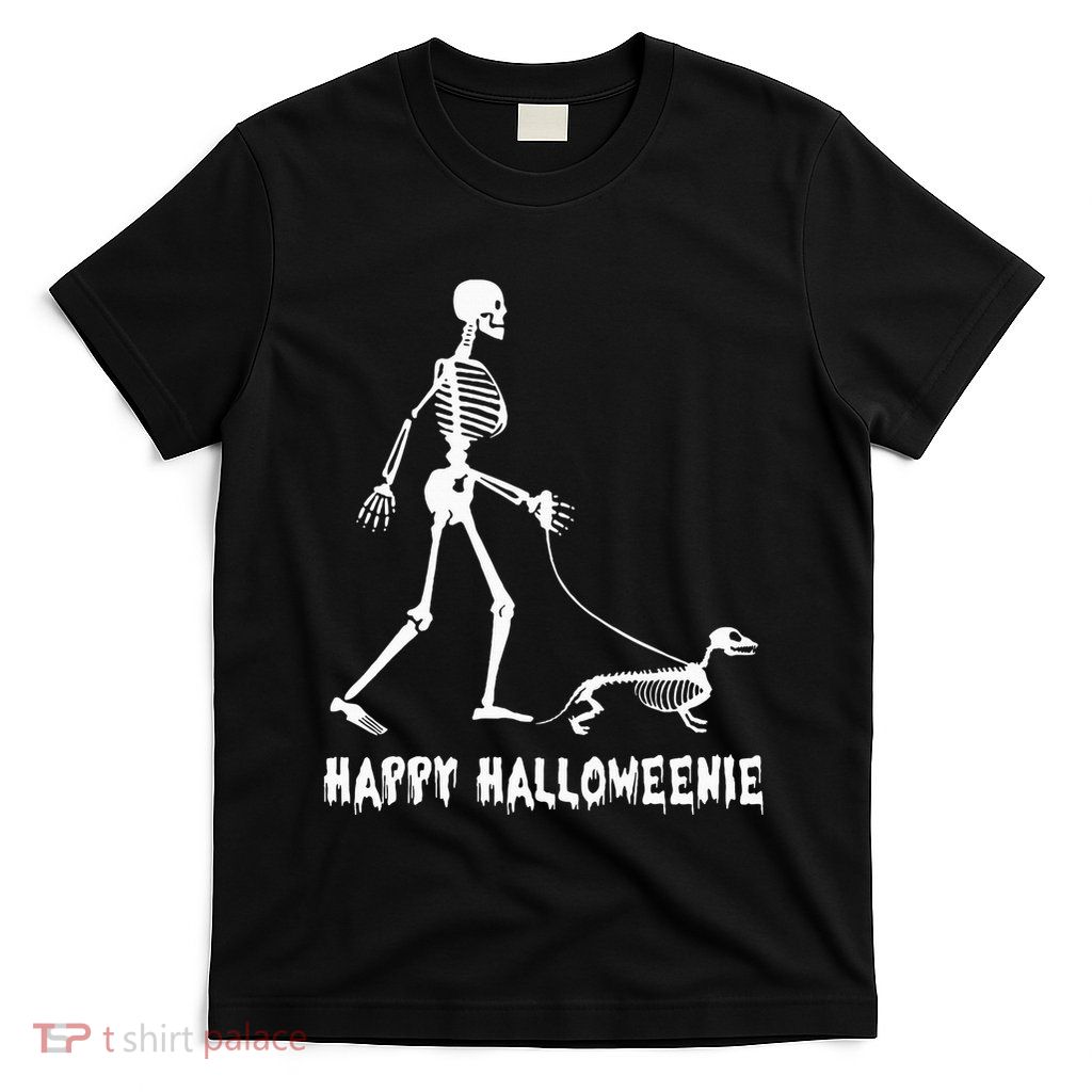 Happy Halloweenie Skeleton Walking Dachshund Dog Halloween T-Shirt
