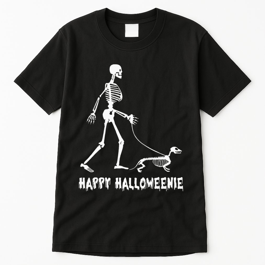 Happy Halloweenie Skeleton Walking Dachshund Dog Halloween Tall T-Shirt