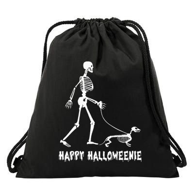 Happy Halloweenie Skeleton Walking Dachshund Dog Halloween Drawstring Bag