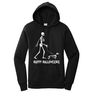 Happy Halloweenie Skeleton Walking Dachshund Dog Halloween Women's Pullover Hoodie