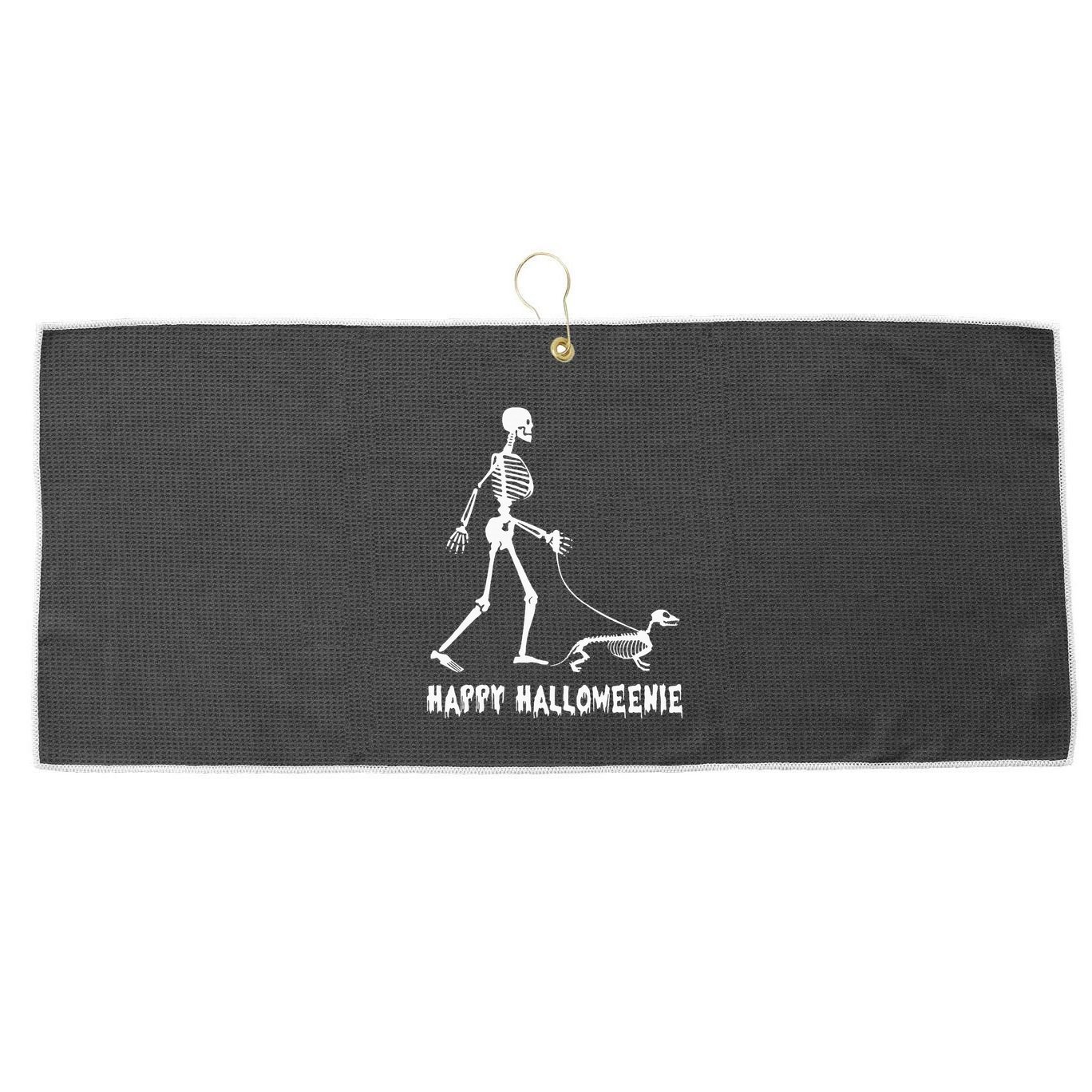 Happy Halloweenie Skeleton Walking Dachshund Dog Halloween Large Microfiber Waffle Golf Towel