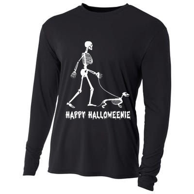 Happy Halloweenie Skeleton Walking Dachshund Dog Halloween Cooling Performance Long Sleeve Crew