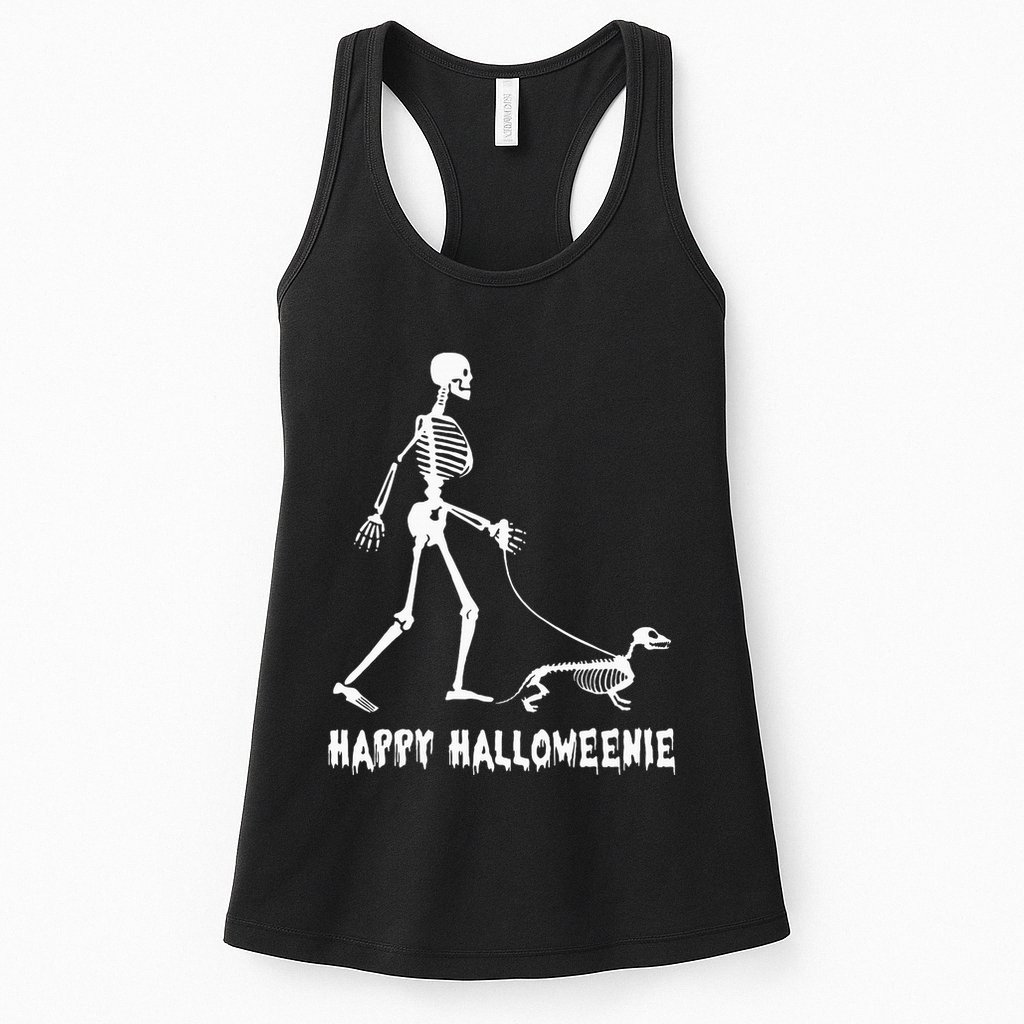 Happy Halloweenie Skeleton Walking Dachshund Dog Halloween Womens Tank Top
