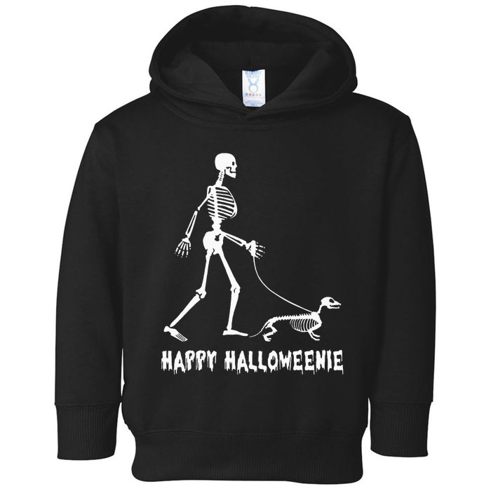 Happy Halloweenie Skeleton Walking Dachshund Dog Halloween Toddler Hoodie