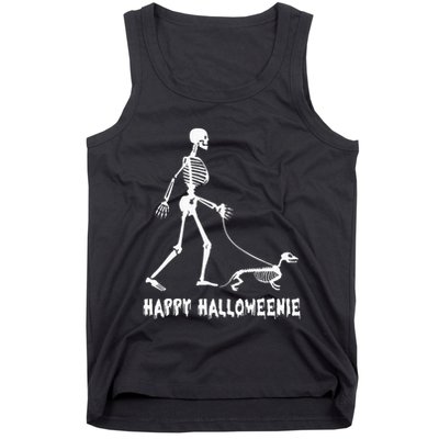 Happy Halloweenie Skeleton Walking Dachshund Dog Halloween Tank Top