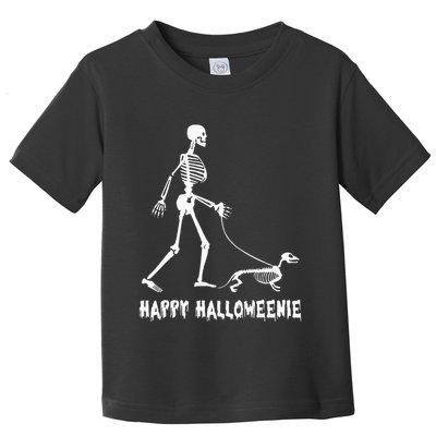 Happy Halloweenie Skeleton Walking Dachshund Dog Halloween Toddler T-Shirt