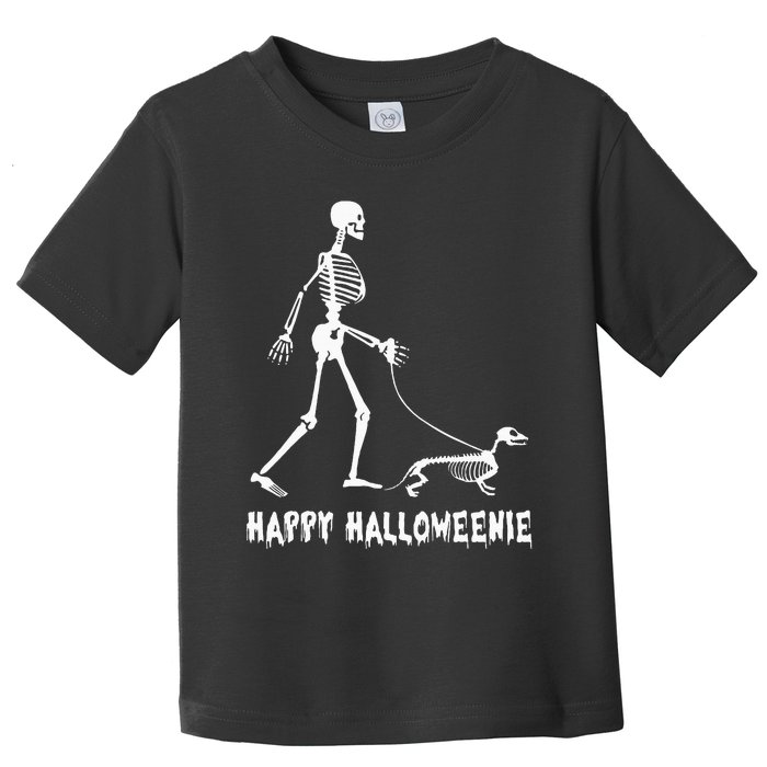 Happy Halloweenie Skeleton Walking Dachshund Dog Halloween Toddler T-Shirt