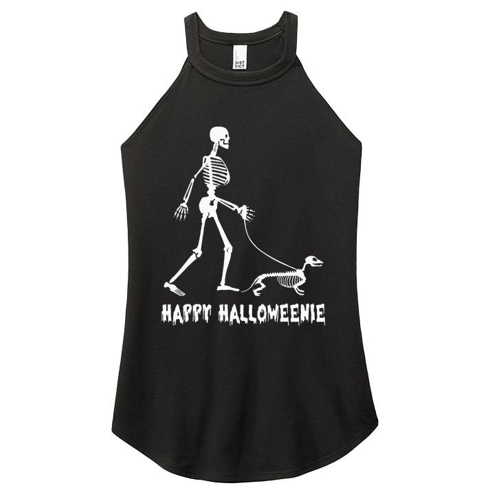 Happy Halloweenie Skeleton Walking Dachshund Dog Halloween Women's Perfect Tri Rocker Tank