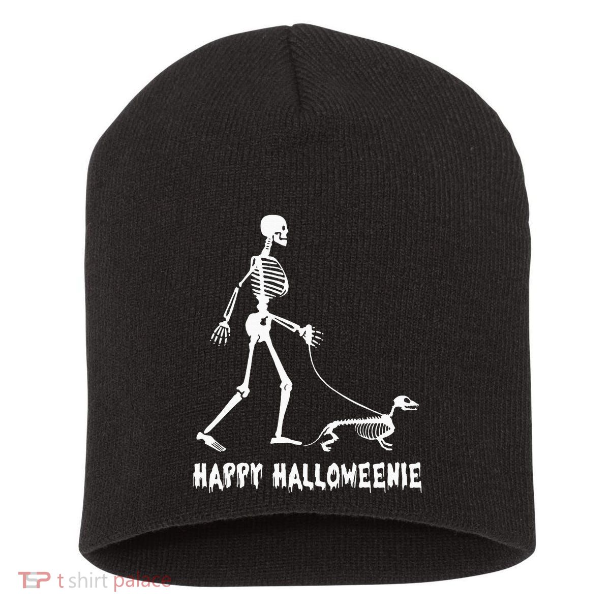 Happy Halloweenie Skeleton Walking Dachshund Dog Halloween Short Acrylic Beanie