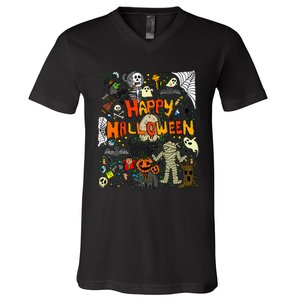 Happy Halloween Scary Retro V-Neck T-Shirt