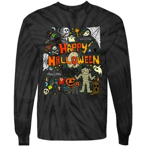 Happy Halloween Scary Retro Tie-Dye Long Sleeve Shirt