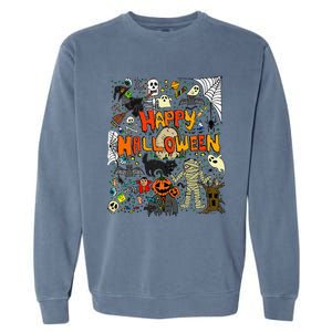 Happy Halloween Scary Retro Garment-Dyed Sweatshirt