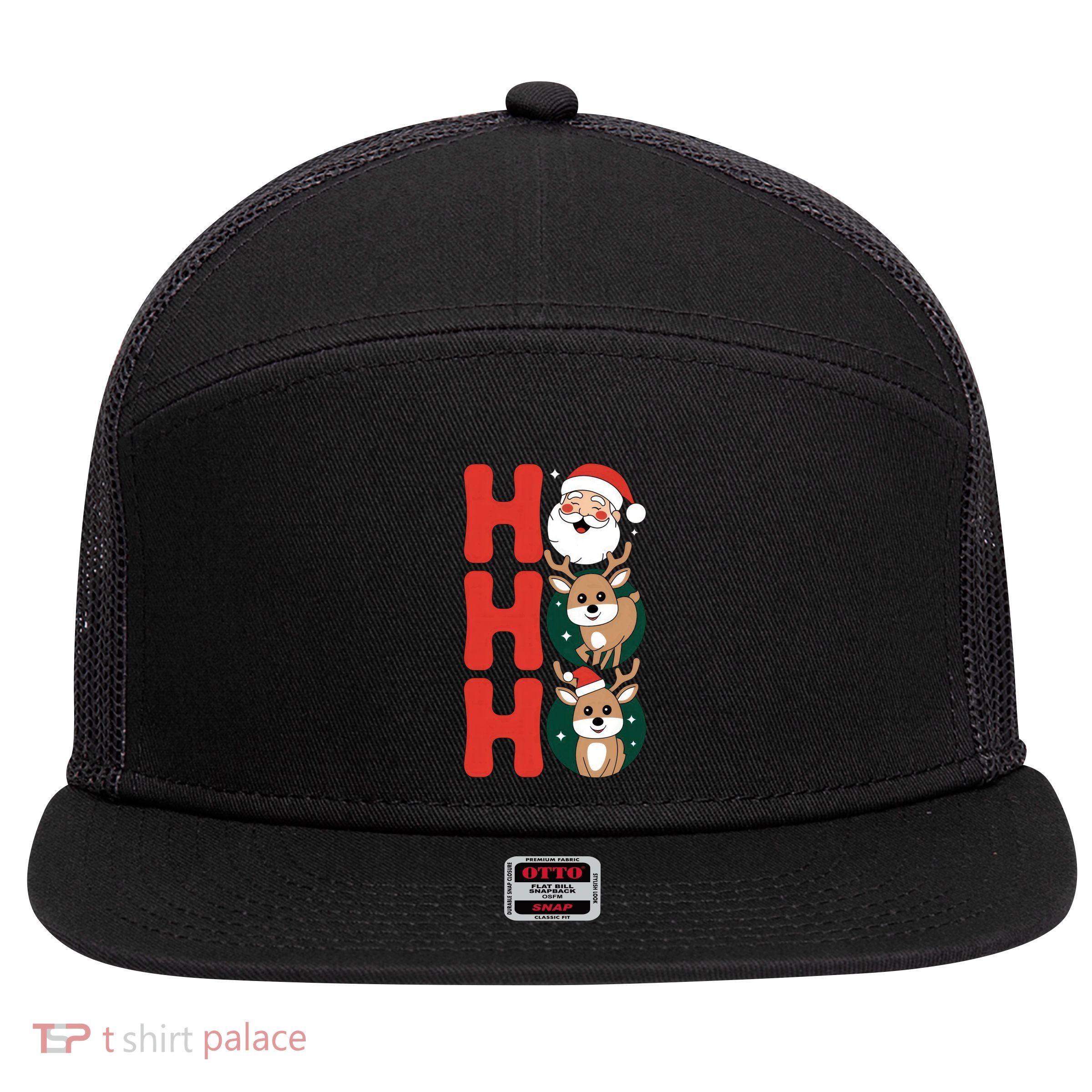 Hohoho! Happy Santa And Reindeers Christmas Xmas Awesome Gift 7 Panel Mesh Trucker Snapback Hat