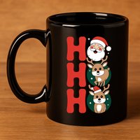 Hohoho! Happy Santa And Reindeers Christmas Xmas Awesome Gift 11oz C Handle Ceramic Mug