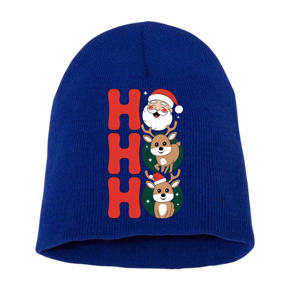 Hohoho! Happy Santa And Reindeers Christmas Xmas Awesome Gift Short Acrylic Beanie