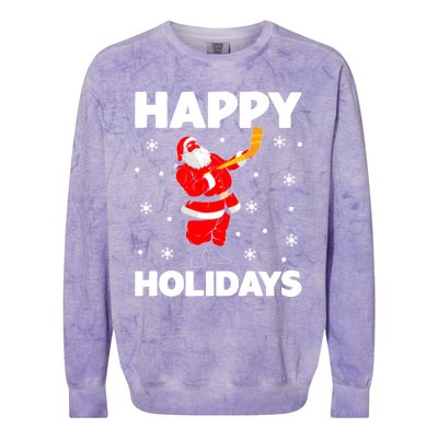 Happy Holidays Santa Ice Hockey Stick Santa Ice Hockey Game Meaningful Gift Colorblast Crewneck Sweatshirt