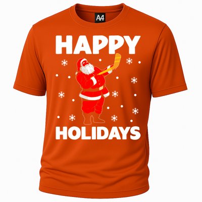 Happy Holidays Santa Ice Hockey Stick Santa Ice Hockey Game Meaningful Gift Cooling Performance Crew T-Shirt