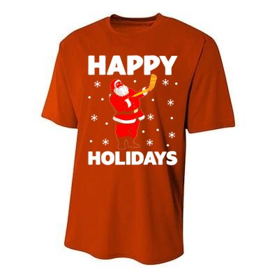 Happy Holidays Santa Ice Hockey Stick Santa Ice Hockey Game Meaningful Gift Performance Sprint T-Shirt