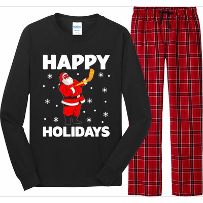 Happy Holidays Santa Ice Hockey Stick Santa Ice Hockey Game Meaningful Gift Long Sleeve Pajama Set