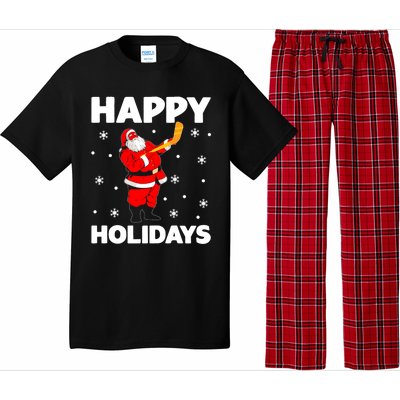 Happy Holidays Santa Ice Hockey Stick Santa Ice Hockey Game Meaningful Gift Pajama Set