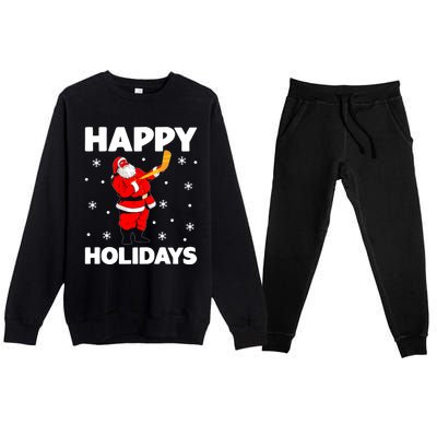 Happy Holidays Santa Ice Hockey Stick Santa Ice Hockey Game Meaningful Gift Premium Crewneck Sweatsuit Set