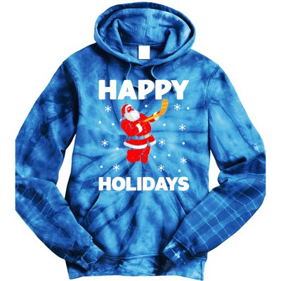 Happy Holidays Santa Ice Hockey Stick Santa Ice Hockey Game Meaningful Gift Tie Dye Hoodie