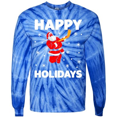 Happy Holidays Santa Ice Hockey Stick Santa Ice Hockey Game Meaningful Gift Tie-Dye Long Sleeve Shirt