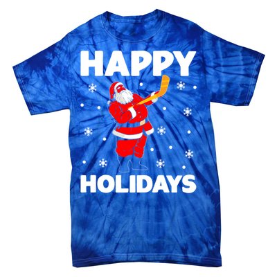 Happy Holidays Santa Ice Hockey Stick Santa Ice Hockey Game Meaningful Gift Tie-Dye T-Shirt