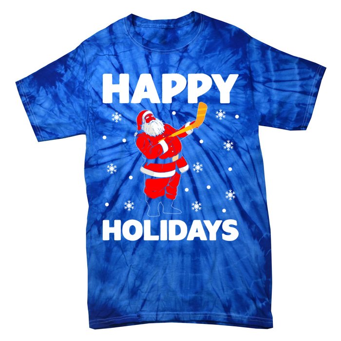 Happy Holidays Santa Ice Hockey Stick Santa Ice Hockey Game Meaningful Gift Tie-Dye T-Shirt