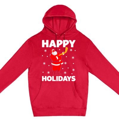 Happy Holidays Santa Ice Hockey Stick Santa Ice Hockey Game Meaningful Gift Premium Pullover Hoodie