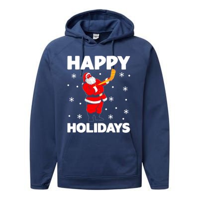 Happy Holidays Santa Ice Hockey Stick Santa Ice Hockey Game Meaningful Gift Performance Fleece Hoodie