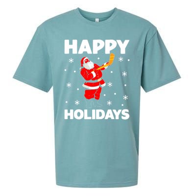 Happy Holidays Santa Ice Hockey Stick Santa Ice Hockey Game Meaningful Gift Sueded Cloud Jersey T-Shirt