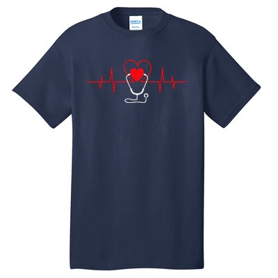 Heart Heartbeat Stethoscope Valentines Day Gifts For Nurses Tall T-Shirt