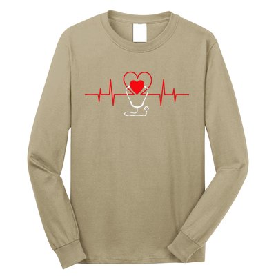 Heart Heartbeat Stethoscope Valentines Day Gifts For Nurses Long Sleeve Shirt