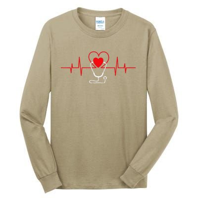 Heart Heartbeat Stethoscope Valentines Day Gifts For Nurses Tall Long Sleeve T-Shirt