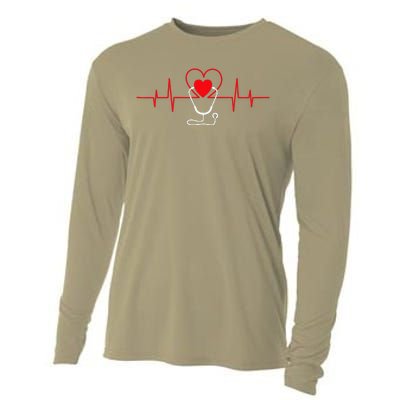 Heart Heartbeat Stethoscope Valentines Day Gifts For Nurses Cooling Performance Long Sleeve Crew